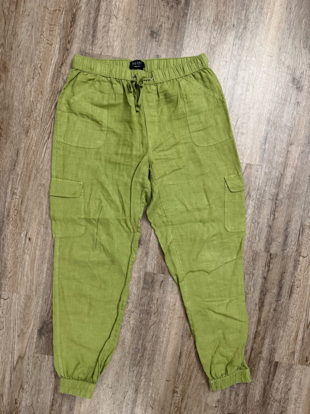 Nicole Miller Olive Green Linen Jogger Pants